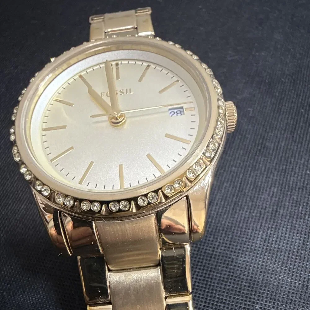 Fossil Women's BQ-3375 Wristwatch New Battery 5.75” Band 34mm Case Gold (G19)